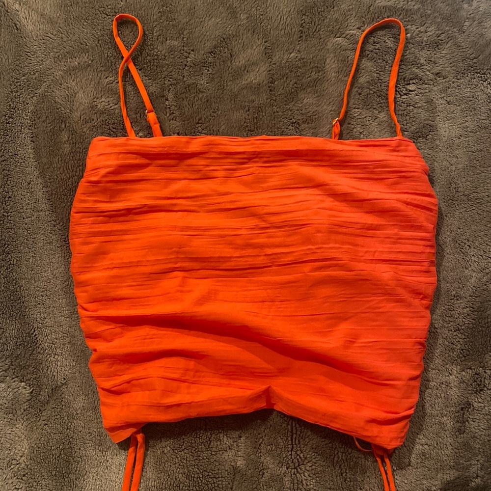 bright red ruched tank top